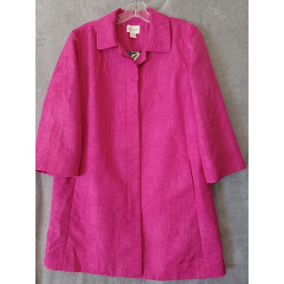 Chico's Jackets & Blazers - Chicos Pink Swing Jacket Sz 1 / M Textured 3/4 Sleeve Lightweight Preppy Office